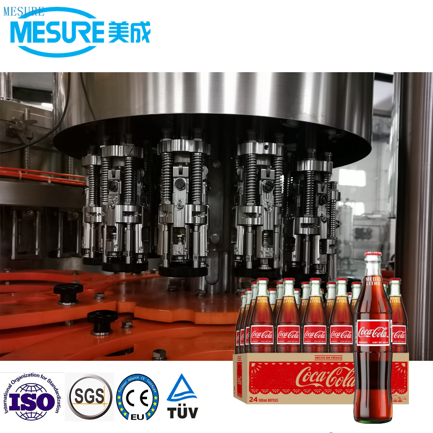 Bouteille en verre efficace étincelant des boissons gazeuses à la ligne de remplissage