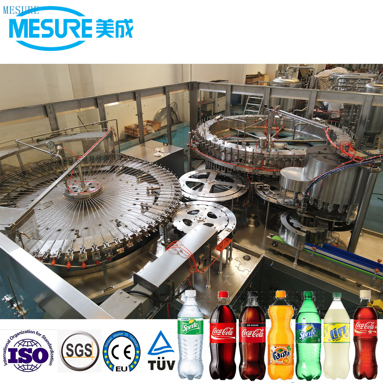 Série automatique des boissons gazeuses - ligne de rinçage / remplissage 3-en-1